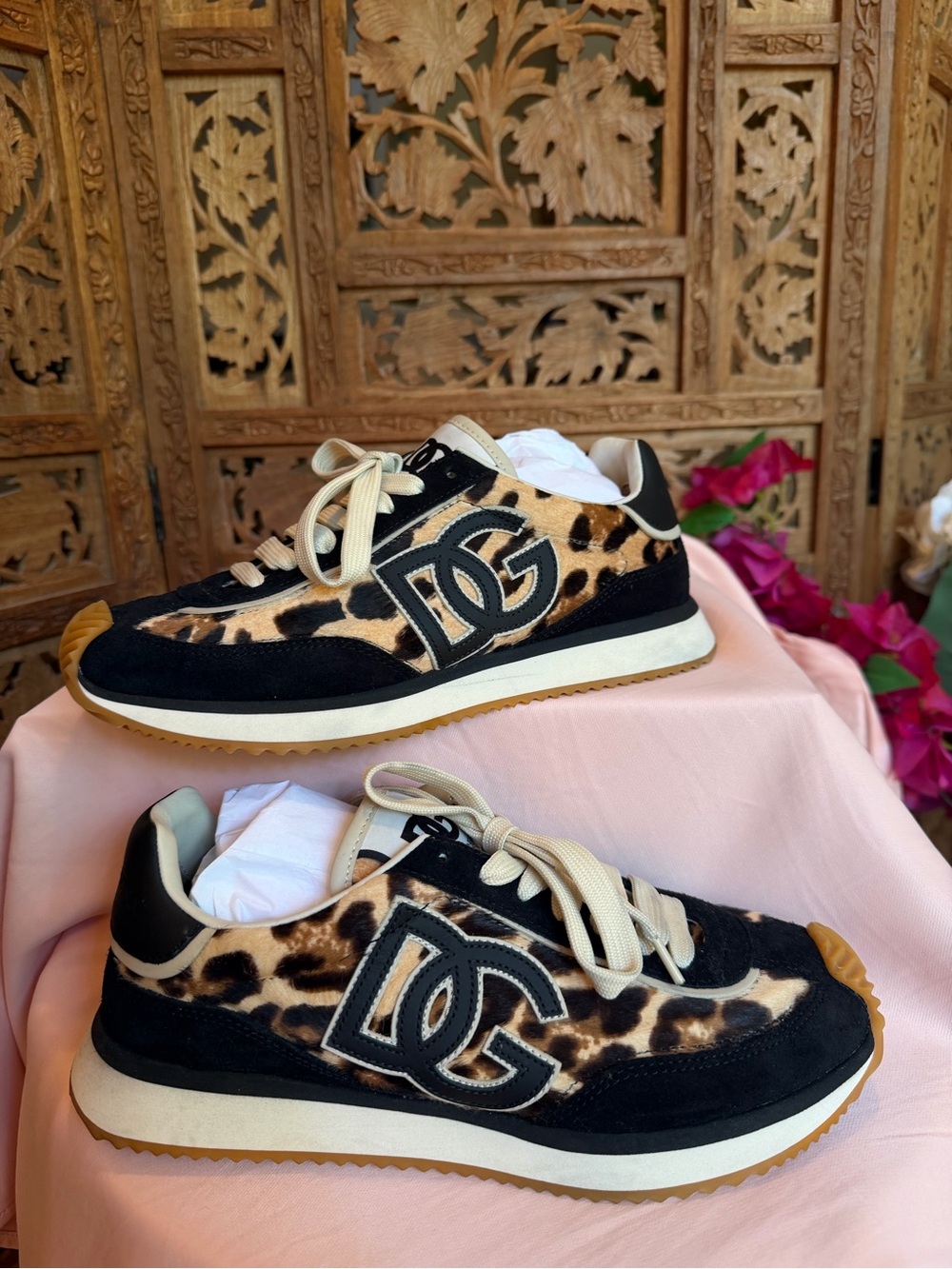 Dolce & Gabbana Leopard Suede-Trim Women's Sneaker - Black & Tan